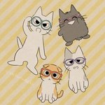 ambiguous_gender eyes_closed eyewear feral glasses group whiskers mojacookie shikaruneko_(series) amayakasuneko nagameruneko shikaruneko ureuneko domestic_cat felid feline felis mammal 1:1 hi_res official_art