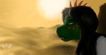 anthro dangerous desert male sand scales smile solo sun tired yarpi lizard reptile scalie 2020 absurd_res bust_portrait hi_res portrait