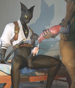 animal_genitalia animal_penis anthro big_penis bodily_fluids bottomless bottomless_male canine_genitalia canine_penis clothed clothing cum cum_on_penis duo ejaculation eye_scar facial_scar genital_fluids genitals gloves handwear humanoid_genitalia humanoid_penis interspecies jewelry male male/male melee_weapon muscular necklace no_pupils penis scar sitting sword weapon sneakyphox epic_games fortnite azuki_(fortnite) dire_(fortnite) canid canine canis felid mammal wolf 3d_(artwork) absurd_res blender_(artwork) digital_media_(artwork) hi_res