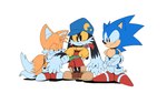 2_tails anthro belt big_collar bottomwear clothing collar footwear gloves group handwear hat headgear headwear long_ears male multi_tail oversized_collar pants shoes simple_background smile tail yellow_eyes aryelsereio bandai_namco classic_sonic_(universe) klonoa_(series) sega sonic_the_hedgehog_(series) classic_sonic klonoa miles_prower sonic_the_hedgehog canid canine domestic_cat eulipotyphlan felid feline felis fox hedgehog mammal absurd_res crossover hi_res