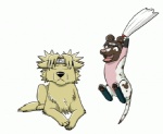 anthro digitigrade duo feral hand_fan lying male quadruped simple_background slap tail white_background mizzkie naruto hop temari tenten_(naruto) canid canine canis domestic_dog mammal animated low_res short_playtime