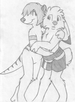 anthro arm_around_shoulders barefoot bottomwear buckteeth clothed clothing duo featureless_crotch feet front_view hand_in_pants looking_away male male/male nude questionable_consent shorts smile teeth topless unsure mizzyam jake_cottontail herpestid lagomorph leporid mammal meerkat rabbit absurd_res character_request graphite_(artwork) greyscale hi_res monochrome traditional_media_(artwork)