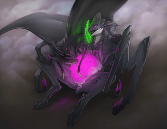 bodily_fluids dripping duo egg eggnant female feral genital_fluids genitals glowing glowing_belly glowing_eyes glowing_genitalia glowing_penis green_eyes green_penis intraspecies male male/female multi_arm multi_limb penis precum precum_drip pregnant pregnant_female pregnant_feral purple_eyes purple_vulva ribbed_penis sexual_dimorphism spikes spikes_(anatomy) vulva wings creepy_gun godzilla_(series) toho kaiju muto_(godzilla) 2025 hi_res