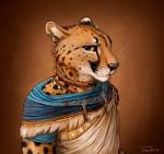 anthro bust_portrait cheetah clothed clothing collar conditional_dnp felid feline fur looking_at_viewer male mammal markings orange_eyes portrait smile solo spots spotted_body spotted_fur titusw whiskers