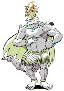 5_toes anklet anthro barefoot belly biceps big_muscles biped clothed clothing dancing erect_nipples feet fire grass_cape grass_skirt grey_body grey_scales hawaiian headgear headwear hula_dancer hula_dancing jewelry lei luau male musclegut muscular muscular_male navel nipples pupils scales simple_background solo spikes spikes_(anatomy) tail tiki toes topless topless_anthro topless_male torch totem triceps white_background hunter-husky nintendo pokemon curtis_sara_taylor aggron generation_3_pokemon generation_7_pokemon incineroar pokemon_(species) scalie hi_res