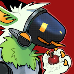 4_fingers ambiguous_gender anthro cherry claws finger_claws fingers food fruit fur green_body green_fur green_markings holding_food holding_fruit holding_object machine markings open_mouth plant red_background simple_background solo tongue tongue_out toony white_body white_fur mothaala 3ds_(mothaala) protogen 1:1 hi_res
