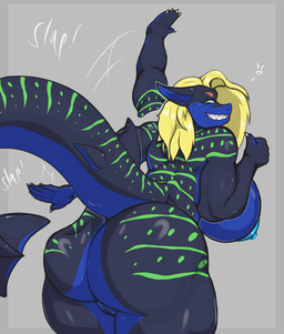 5_fingers anthro areola big_breasts big_butt biped blonde_hair breasts butt butt_slap eyebrows eyelashes female female_anthro fin fingers genitals gesture hair hand_gesture huge_breasts huge_butt legs_together long_hair looking_at_viewer motion_lines nipples nude rear_view sharp_teeth slap slapping_own_butt slapping_self smile solo sound_effects standing tail tail_fin teeth thick_tail thick_thighs thumbs_up vulva wide_hips yellow_eyes amadchief aquatic fish shark 2026 absurd_res hi_res