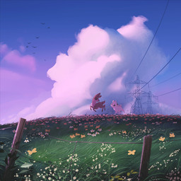 2_horns ambiguous_gender cloud duo feral flower fur grass hair horn looking_at_another multicolored_body multicolored_fur plant power_lines quadruped short_hair sky spots tail tuft white_body white_fur itsdanfango ansel_(itsdanfango) olive_(itsdanfango) bovid caprine deer goat mammal 1:1 2018 hi_res