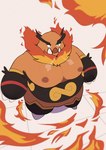 anthro belly fire kemono male moobs nipples orange_body overweight overweight_male solo haoming nintendo pokemon emboar generation_5_pokemon pokemon_(species) 2022 hi_res