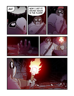 5_fingers 6_panel_comic anthro armor blood blood_on_ground blood_on_hand blood_on_wall bodily_fluids bone bracers dark_room dialogue dungeon excessive_blood fingers fur gladiator_helmet grey_body grey_fur headgear helmet holding_object holding_torch hole_in_ceiling leather leather_strap male muscular nipples pecs remains roots serious skull solo speech_bubble straps text torch t0l0k antigonus_(t0l0k) canid canine canis mammal wolf comic english_text hi_res multiple_scenes