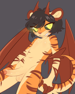 2_horns alternate_eye_color alternate_species anthro balls black_background black_hair black_sclera blush body_blush countershading erection eyebrow_through_hair eyebrows fingers foreskin fur genitals grin hair horn looking_at_viewer male membrane_(anatomy) membranous_wings navel nude orange_body orange_fur penis penis_blush pupils short_hair simple_background slit_pupils smile solo spade_tail striped_body striped_fur stripes tail teeth translucent translucent_hair wings yellow_eyes young young_anthro young_male aoizuri ken_(claralaine) demon domestic_cat felid feline felis hybrid imp mammal 2019 4:5 hi_res portrait three-quarter_portrait