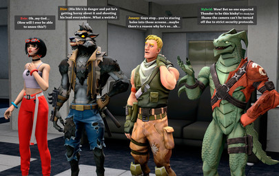 anthro audience female group male text meteorsmash okamical_(modeler) epic_games fortnite mythology dire_(fortnite) evie_(fortnite) hybrid_(fortnite) jonesy_(fortnite) canid canine dragon human mammal mythological_canine mythological_creature mythological_scalie scalie werecanid werecanine werecreature werewolf 16:9 3d_(artwork) 4k absurd_res digital_media_(artwork) english_text hi_res widescreen