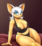 anthro areola areola_slip big_breasts breasts cleavage clothed clothing crop_top curvy_figure eyelashes female looking_at_viewer nipple_outline panties shirt sitting solo tan_body tan_skin thick_thighs topwear underwear voluptuous astraldog sega sonic_the_hedgehog_(series) rouge_the_bat bat mammal 2022 hi_res