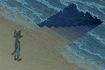 anthro beach black_body black_fur blue_clothing blue_swimwear clothing detailed_background fur male sea solo stairs standing swimming_trunks swimwear tail water wave demensa canid canine canis domestic_dog mammal digital_media_(artwork) hi_res pixel_(artwork)