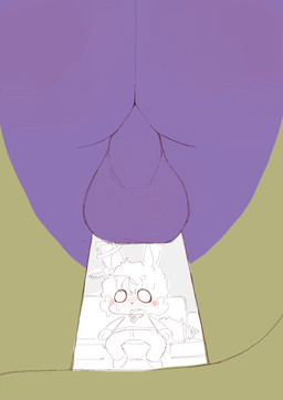 anthro balls balls_focus brush brushing butt duo exhibitionism genitals male male/male nude_male rear_view view_between_legs bluchyccheese bluchy canid canine fox lagomorph leporid mammal rabbit absurd_res hi_res