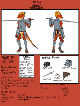 anthro armor balls breastplate clothing flaccid gauntlets genitals gloves greaves handwear horn humanoid_genitalia humanoid_penis male melee_weapon orange_eyes pauldron penis red_body solo sword tail weapon fyreblazes zaw_(fyreblazes) kobold scalie 3:4 absurd_res hi_res model_sheet