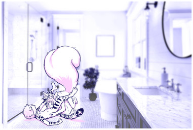 adolescent anthro bathroom duo female male male/female oral sex_toy surprised sybian young young_female aogami felid feline mammal rodent sciurid tree_squirrel absurd_res hi_res