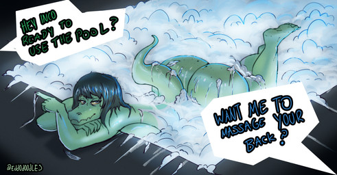 anthro big_breasts big_butt breasts bubble bubble_butt butt butt_focus dialogue feet female fingers freckled_butt freckled_face freckles glistening glistening_butt green_body green_hair grey_eyes hair half-closed_eyes huge_breasts huge_butt humanoid_feet humanoid_hands long_hair looking_at_viewer narrowed_eyes non-mammal_breasts nude nude_anthro nude_female partially_submerged plantigrade pose seductive shadow side_boob smile solo speech_bubble swimming_pool tail talking_to_viewer text toes water wet wet_body yellow_sclera eddodoodle cavemanon_studios i_wani_hug_that_gator olivia_halford baryonyx dinosaur prehistoric_species reptile saurischian scalie spinosaurid theropod artist_name colored english_text hi_res pinup shaded