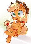 clothing cutie_mark eyelashes female fur green_eyes hat headgear headwear mane open_mouth orange_body orange_fur shadow solo tail kari_izuchi friendship_is_magic hasbro my_little_pony applejack_(mlp) earth_pony equid equine horse mammal pony 2025 hi_res