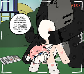 adult_on_toddler age_difference ambiguous_gender ambiguous_penetration anthro black_body black_fur blue_eyes bodily_fluids building camera_view captured clothed clothing countershading crying cum cum_inside dialogue duo ears_down female forced fur genital_fluids grass grey_body grey_countershading hair heart_(marking) kneeling kneeling_on_ground leaking_cum leopard_spots male male/ambiguous markings missing_poster nude older_male outside_sex penetration pink_body pink_fur pink_hair pivoted_ears plant rape recording sex shirt size_difference speech_bubble spots tears text toddler topwear white_body white_countershading young young_female younger_female younger_raped lightningb0lt01 canid canine canis domestic_dog felid husky mammal nordic_sled_dog pantherine snow_leopard spitz 2026 absurd_res digital_drawing_(artwork) digital_media_(artwork) english_description english_text hi_res signature female_(lore)