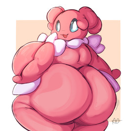 alternate_form anthro anthrofied big_breasts big_butt biped blue_eyes breasts butt featureless_hands female female_anthro huge_breasts huge_butt looking_at_viewer open_:3 overweight pink_body pokemorph pseudo_hair rear_view simple_background smile solo lightmizano nintendo pokemon blissey generation_2_pokemon pokemon_(species) hi_res signature