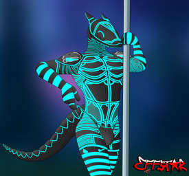 anthro blue_body blue_eyes bulge clothing clothing_pull dancing happy legwear machine male muscular pole pole_dancing solo tail thigh_highs thong underwear underwear_pull effstar1 bad_dragon b3nn android robot synth_(vader-san) absurd_res hi_res