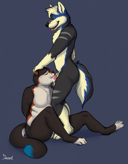 animal_genitalia animal_penis anthro anthro_on_anthro anthro_penetrated anthro_penetrating anthro_penetrating_anthro balls black_body black_fur blue_background blue_body blue_fur bodily_fluids canine_genitalia canine_penis cum cum_from_mouth cum_in_mouth cum_inside duo erection face_fucking fur genital_fluids genitals green_eyes hand_on_head irrumatio knot knotted_penis leaking_cum male male/male male_anthro male_penetrated male_penetrating male_penetrating_male nude nude_anthro nude_male open_mouth open_smile oral orange_body orange_fur overweight overweight_anthro overweight_male penetration penile penis penis_in_mouth pink_penis sex simple_background sitting smile standing tail teeth tongue tongue_out whiskers white_body white_fur mintyderg dessel canid canine canis domestic_cat felid feline felis mammal scottish_fold wolf 2016 hi_res