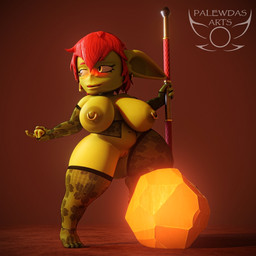 4_fingers 4_toes amber_eyes areola belly big_breasts big_butt big_ears biped blush blush_lines breasts butt choker clothed clothing ear_piercing ear_ring eyelashes fantasy feet female female_humanoid fingers freckled_breasts freckled_chest freckled_face freckled_hips freckled_shoulders freckles genitals giant_hammer gloves green_body hair hammer handwear holding_object holding_weapon jewelry lace lace_stockings legwear lingerie long_eyelashes maul necklace nipple_piercing nipples oversized_weapon paladin piercing red_hair ring_piercing short_stack slightly_chubby solo stockings thick_thighs toes tongue tongue_out tools vulva weapon palewdas_arts palewdasarts_(modeler) mina_(palewdasarts) goblin humanoid 1:1 3d_(artwork) digital_media_(artwork) hi_res tagme