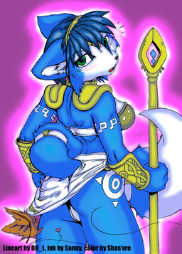 anthro blue_body blue_fur blue_hair clothed clothing female fur genitals hair heart_symbol rear_view skimpy solo tail vulva white_body white_fur wind dktorzi sanny nintendo star_fox krystal_(star_fox) canid canine fox mammal
