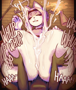 alcohol alcohol_bottle anthro beverage beverage_bottle big_breasts bodily_fluids bottle breast_play breasts container cum cum_on_breasts cumshot duo ejaculation excessive_cum excessive_genital_fluids eyes_closed female fur genital_fluids hair huge_breasts male male/female nipples purple_nipples sex sleep_sex sleeping text titfuck white_body white_fur white_hair thrensfw voosta_(jigrasmut) domestic_cat felid feline felis mammal 2025 absurd_res english_text hi_res