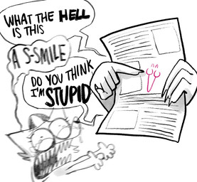 anthro bodily_fluids clothing crying dialogue female gesture hand_gesture hat headgear headwear humor pointing simple_background solo tears text white_background young young_female twistcmyk canid canine mammal english_text hi_res