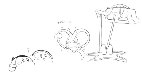 ^_^ almost_caught ambiguous_gender anthro big_ears biped bipedal_feral blush blush_lines blush_stickers bodily_fluids dialogue digitigrade duo embarrassed exclamation_point eyes_closed feral fluffy fluffy_tail flying_sweatdrops fur hiding humor mouthless nervous nervous_sweat notched_ear portal question_mark semi-anthro simple_background size_difference smile sweat sweatdrop tail teal_body teal_fur text upside_down white_background window y_l_j_n kirby_(series) kirby_and_the_forgotten_land nintendo bandana_waddle_dee elfilin fecto_elfilis kirby alien chinchilla chinchillid mammal rodent starling_(kirby) waddle_dee waddling_head 2022 black_and_white digital_drawing_(artwork) digital_media_(artwork) hi_res japanese_text monochrome sketch translation_request male_(lore)