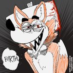 anthro birthday blood bodily_fluids hammer inkwell looking_at_viewer narrowed_eyes open_mouth open_smile sharp_teeth smile solo teeth tools toony fairfax squeakycanine canid canine fox mammal 1:1 digital_media_(artwork)