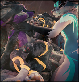 ambiguous_fluids anal anal_penetration animal_genitalia animal_penis anthro asphyxiation bedroom_eyes black_body black_fur blue_body blue_fur bodily_fluids butt cheek_tuft choking claws crying cum cum_in_ass cum_inside cum_on_penis degradation degradation_kink degradation_text ear_tuft ejaculation equine_genitalia equine_penis erection facial_tuft forced fur fur_markings genital_fluids genitals group hair looking_at_another looking_pleasured male male/male male_penetrated male_penetrating male_penetrating_male markings messy messy_fur multicolored_body narrowed_eyes nude open_mouth penetration penis pulling_hair purple_body purple_fur purple_markings rape rape_play seductive sex submissive tears text touching_hair trio tuft white_body white_fur yellow_markings lill_esp camrige_(character) lill_espion wharf_(character) deuzear 3d_(artwork) absurd_res blender_(artwork) digital_media_(artwork) hi_res