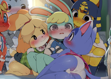 accessory anthro belly_tuft big_butt blue_body blue_fur blush blush_lines blush_stickers blushing_profusely bodily_fluids body_blush butt clothed clothed_anthro clothed_female clothed_male clothing dipstick_tail egyptian eyelashes eyeliner facial_markings female female_anthro femboy floppy_ears fur genital_fluids genitals green_body green_fur group hair head_markings jacket kalasiris kneeling leg_markings leg_tuft letterman_jacket long_ears long_eyelashes lop_ears makeup male male_anthro markings masturbation masturbation_through_clothing motion_lines multicolored_body multicolored_fur muzzle_(marking) panties question_mark red_inner_ear robe scut_tail shaking shirt short_tail simple_eyes socks_(marking) standing striped_markings striped_tail stripes sweat sweatdrop sweater sweater_vest tail tail_markings tail_tuft tied_hair topwear tremble_lines trembling tuft underwear uraeus usekh vaginal vaginal_fluids vaginal_masturbation vest vulva vulva_blush white_clothing white_panties white_robe white_shirt white_topwear white_underwear yellow_body yellow_fur yellow_inner_ear dagasi animal_crossing nintendo ankha_(animal_crossing) caroline_(animal_crossing) isabelle_(animal_crossing) lolly_(animal_crossing) rosie_(animal_crossing) sasha_(animal_crossing) domestic_cat felid feline felis lagomorph leporid mammal rabbit rodent sciurid tree_squirrel 2026 hi_res