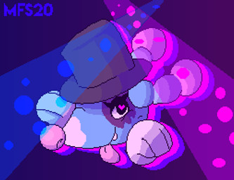 circus clothing female feral hat headgear headwear heart_eyes heart_symbol lights looking_at_viewer makeup solo tongue matchesyashi nintendo pokemon brionne generation_7_pokemon pokemon_(species) 2020 low_res