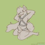 1:1 animal_genitalia anthro balls canid canine canis coyote floraltrash genitals harness hi_res kinktober knot male mammal penis pinup pose sheath sketch solo