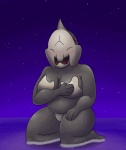 blush breasts female generation_3_pokemon hi_res kneeling nintendo ole pokemon pokemon_(species) relicanth slightly_chubby solo