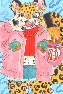 anthro barbell_piercing bottomwear claws clothed clothing crop_top denim denim_bottomwear denim_clothing denim_shorts ear_piercing ear_ring eating facial_piercing fangs female food fur green_eyes hotpants jacket jewelry licking licking_lips looking_at_viewer markings meat midriff navel navel_piercing necklace open_mouth pawpads piercing pink_clothing pink_topwear ring_piercing sharp_teeth shirt shorts simple_background smile solo spots spotted_body spotted_fur spotted_markings sweater tail teeth tongue tongue_out tongue_piercing topwear tuft yellow_body kyokyota aquatic felid feline leopard mammal pantherine 2021 hi_res painting_(artwork) traditional_media_(artwork) watercolor_(artwork)