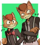 anthro clenched_teeth clothed clothing duo fingers male open_mouth open_smile simple_background smile teeth katamichi maple_town cat_brothers_(maple_town) guta_(maple_town) yota_(maple_town) domestic_cat felid feline felis mammal 2021 absurd_res digital_media_(artwork) hi_res brother_(lore) brothers_(lore) sibling_(lore)