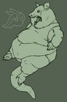 anthro belly big_belly black_and_green claws clothed clothing fur male moobs obese obese_anthro obese_male open_mouth overweight overweight_anthro overweight_male solo teeth toe_claws tongue baronshoebat american_opossum mammal marsupial monochrome