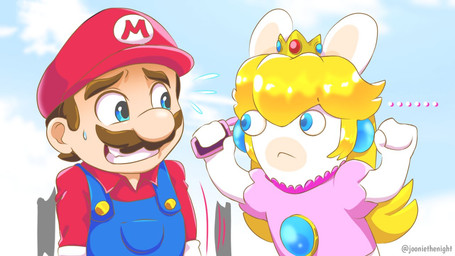 anthro blonde_hair blue_clothing blue_ear_piercing blue_eyes blue_overalls blue_sky bodily_fluids brown_eyebrows brown_facial_hair brown_hair brown_mustache button_(fastener) cellphone closed_frown clothed clothed_male clothing cloud crown ear_piercing electronics eye_contact eyebrows facial_hair female female_anthro frown frowning_at_another fully_clothed fully_clothed_male fur gem gloves hair handwear hat headgear headwear holding_cellphone holding_object holding_phone light long_ears looking_at_another male male_human mitten_hands mouth_closed multicolored_body mustache nervous nervous_smile nervous_sweat noseless outside overalls phone piercing pink_clothing pink_shirt pink_topwear raised_hands red_clothing red_hat red_headwear red_shirt red_topwear sapphire_(gem) shirt short_hair sky smartphone smile smiling_at_another straight_arms sweat tan_inner_ear text topwear two_tone_body white_body white_clothing white_fur white_gloves white_handwear jooniethenight mario_bros mario_plus_rabbids_kingdom_battle nintendo raving_rabbids rayman_(series) the_super_mario_bros_movie ubisoft mario rabbid_peach human lagomorph mammal rabbid 16:9 2023 artist_name colored crossover digital_drawing_(artwork) digital_media_(artwork) english_description lighting shaded widescreen