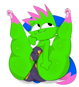 anthro big_butt black_nose blue_ears blue_tail bulge butt cheek_tuft clothed clothing dipstick_tail facial_tuft fangs food_print footwear fur green_body green_fur leg_markings male markings mouth_closed pink_clothing pink_footwear pink_socks print_clothing print_underwear socks socks_(marking) solo sparklefur tail tail_markings teeth thick_thighs topless topless_anthro topless_male tuft underwear underwear_only white_body white_fur konaditto squashortstacks don't_touch_my_pizza_(meme) nyanwolf kevin_(nyanwolf) domestic_cat felid feline felis mammal 2026 absurd_res digital_drawing_(artwork) digital_media_(artwork) english_description hi_res