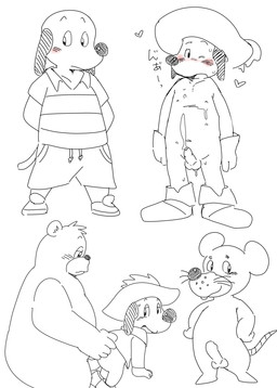 anthro balls blush bottomwear chibi clothing duo erection genitals hat headgear headwear kemono male male/male overweight overweight_male penis sex shirt shorts simple_background solo topwear white_background young young_anthro moeouji dogtanian_and_the_three_muskehounds nippon_animation dogtanian pip_(muskehounds) planchet_(muskehounds) bear canid canine canis domestic_dog mammal mouse murid murine rodent 2023 hi_res multiple_images