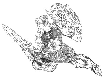 anthro armor clothed clothing front_view hair holding_melee_weapon holding_object holding_shield holding_sword holding_weapon male male_anthro melee_weapon mouth_closed narrowed_eyes shield short_hair simple_background solo sword weapon chumbasket bear mammal polar_bear ursine absurd_res hi_res monochrome
