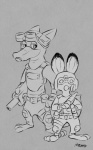 3_toes anthro armor barefoot belt body_armor clothed clothing dipstick_ears duo ear_markings feet female looking_at_viewer male multicolored_ears night_vision_goggles plantigrade police police_uniform toes uniform utility_belt rockbottomfeeder disney payday_(series) zootopia cloaker_(payday) judy_hopps nick_wilde canid canine fox lagomorph leporid mammal rabbit red_fox true_fox 2016 black_and_white monochrome