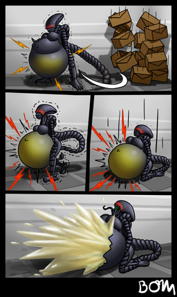 belly belly_pop big_belly bladder_bulge bladder_inflation bladder_pop blush bodily_fluids box breasts bursting cardboard cardboard_box claws container desperation excessive_urine eyeless fangs female finger_claws genital_fluids hand_on_belly hand_on_own_belly holding_belly huge_belly hyper hyper_omorashi kneeling long_tail navel omorashi open_mouth pain plantigrade popping ruptured_bladder shaking sharp_tail sweat tail tail_motion tail_swipe teeth toe_claws tongue tongue_out trembling urine bombality alien_(franchise) alien xenomorph comic hi_res
