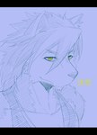 anthro black_bars clothing hair male shirt solo tank_top text topwear yellow_eyes ig1119 morenatsu kouya_(morenatsu) canid canine canis domestic_dog husky mammal nordic_sled_dog spitz 2011 japanese_text letterbox restricted_palette translated