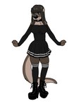 aglet anthro big_breasts big_nose black_boots black_clothing black_dress black_footwear black_lips black_nose black_sleeves black_socks boots breasts brown_body brown_fur brown_hair choker clothing collar dress eyelashes eyewear female fishnet_clothing fishnet_legwear footwear fur glasses glistening glistening_hair glistening_lips glistening_nose hair half-closed_eyes high_heeled_boots high_heels jewelry legwear lips long_hair long_tail narrowed_eyes necklace pattern_clothing pattern_dress pattern_footwear pattern_legwear pattern_socks philtrum round_glasses shoelaces shoes simple_background socks solo striped_clothing striped_dress striped_footwear striped_socks stripes tail thick_lips white_background blackshirtboy otter_(blackshirtboy) mammal mustelid otter 2017