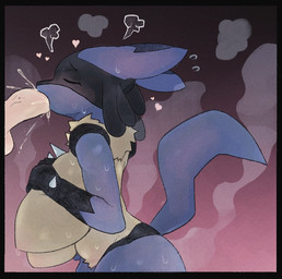 anthro balls big_breasts black_border black_hair blue_body blue_fur bodily_fluids border breasts chest_spike cum cum_in_mouth cum_inside cumshot dreadlocks duo ears_back ejaculation erection eyes_closed facial_markings fellatio female fur genital_fluids genitals hair hand_spike head_markings heart_symbol huge_breasts humanoid_genitalia humanoid_penis male male/female markings mask_(marking) musk oral oral_penetration orgasm penetration penile penis pink_background pivoted_ears pointy_breasts sagging_breasts sex simple_background solo_focus spikes spikes_(anatomy) sweat sweatdrop vein veiny_penis yellow_body yellow_fur tideripples nintendo pokemon ambiguous_species generation_4_pokemon lucario pokemon_(species)